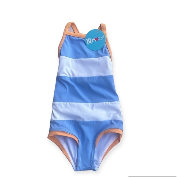 Lilo Tati Neon Colorblock Orange NWT, blue and white stripes, Size 3